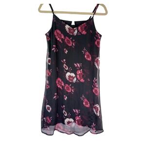 Vintage Y2K Midi Slip Dress Large Sheer Black Red Maroon Fall Mudd Feminine‎ 90s